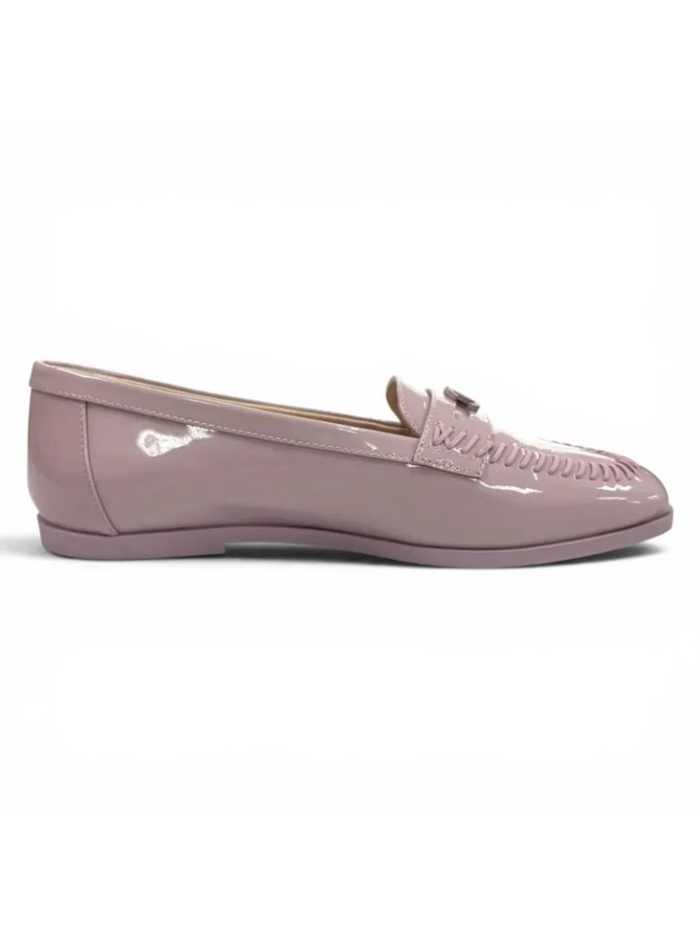 Chanel CC Logo Square Toe Patent Leather Loafers Purple